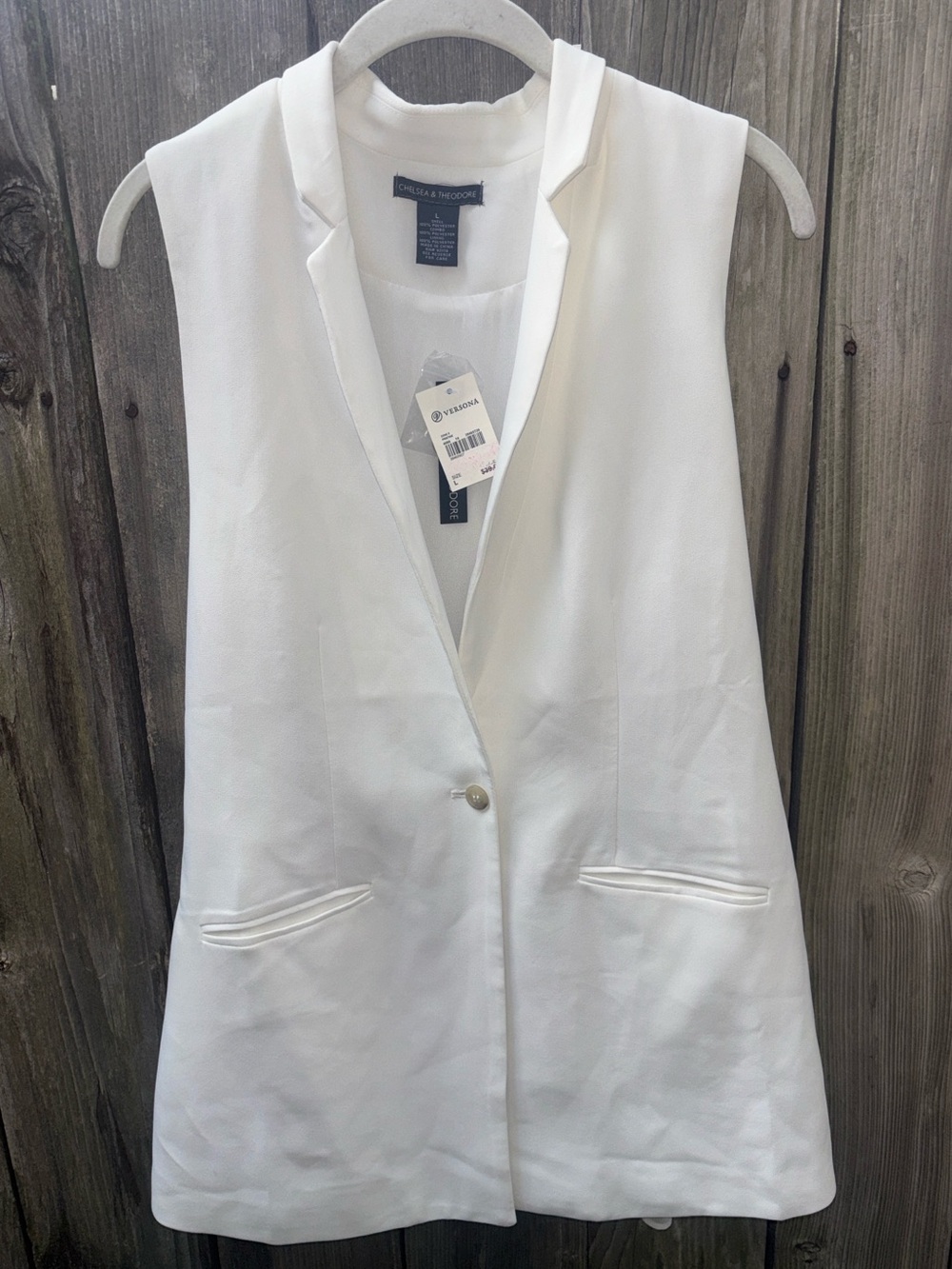 Versona White Luxe Suiting Vest Blazer Tunic Chelsea Theodore Women’s Large NWT